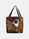Women Felt Cute Cat Handbag Tote - Coffee