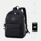 Student USB Charging Solid School Bookbag 15.6'' Laptop Backpack  - Black