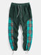 New Fashion Plaid Pattern Patchwork Corduroy Woven Drawstring Cargo Pants - Green