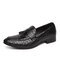 Men Stylish Tassel Wedding Pointed Toe Microfiber Leather Dress Loafers - Black