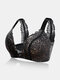 Women Front Closure Beauty Back Lace Wireless Breathable Lightly Lined Bra - Black