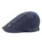 Mens Cotton M Logo Embroidery Letter Beret Cap Casual Visor Forward Hat Adjustable - Navy