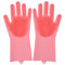 Silicone Dishwashing Gloves Kitchen Bathroom with Cleaning Brush Housekeeping Scrubbing Gloves - Pink
