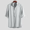 Mens Plaid Printed Stand Collar Half Sleeve Comfy Loose Casual Henley Shirts - Grey