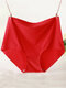 Plus Size Seamless Plain High Waisted Full Hip Smooth Panty - Red
