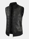 Mens Zip Front Stand Collar Woolen Warm Slant Pocket Sleevless Vests - Black