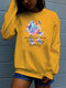 Butterfly Letters Printed Long Sleeve O-neck Sweatshirt For Women - Yellow