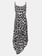 Sexy Leopard Print Strap Sleeveless V-Neck Button Asymmetrical Dress  - Dark Grey