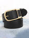 110-130 CM Men Soft PU Solid Color Alloy Pin Buckle Casual Business Belt - Black