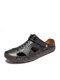 Menico Men Hand Stitching Non Slip Soft Two-ways Wearing Leather Sandals - Black
