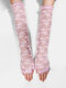 महिला डैक्रॉन सॉलिड लेस फ्लावर सनशाडे सांस लेने योग्य लंबी हाफ-फिंगर दस्ताने - गुलाबी