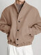 Mens Solid Stand Collar Button Front Jacket - Khaki
