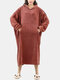 Women Fleece Flannel Warm Heated Wearable Blanket Hoodies Home Oversized Robes With Kangaroo Pocket - Red