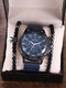 3 Pcs/Set PU Alloy Men Trendy Large Dial Watch Decorated Pointer Quartz Watch Beaded Bracelet Thanksgiving Christmas Gift - Blue