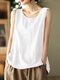 Women Solid Texture Crew Neck Casual Sleeveless Tank Top - White