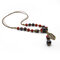 Ethnic Jewelry Ceramic Beads Necklaces Vintage Leaf Drop Charm Necklace for Women - Red