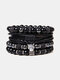 Vintage Bohemia Natural Stone Combination Set Round Bead Men Bracelet - #21