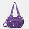 Women Multi-Pocket Crossbody Bag Soft Leather Shoulder Bag - Purple