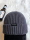 Unisex Solid Knitted Letters Label All-match Warmth Brimless Beanie Landlord Cap Skull Cap - Gray