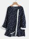 Geometric Print Patchwork Long Sleeve Casual Blouse For Women - Navy
