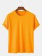 Mens 100% Cotton Solid Color Loose Breathable O-Neck T-Shirts - Yellow