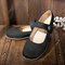 Round Toe Adjustable Hook Loop Comfort Women Flat Shoes - Black