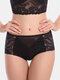 Women Mid Waisted Lace Full Hip Panties - Black