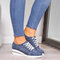 Large Size Women Casual Solid Color Round Toe Lace Up Wedges Loafers - Blue