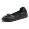 Socofy Genuine Leather Hand Stitched Breathable Casual Flats - Black