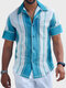 Mens Striped Lapel Button Up Short Sleeve Shirts - White