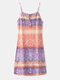 Summer Holiday Print Strap Knotted Bohemian Dress for Women - Purple