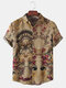Chemise à manches courtes 100 % coton à imprimé ethnique pour hommes - Kaki
