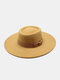 Unisex Woolen Felt Solid Color Bandage Bowknot Decoration Concave Top Fedora Hat - Camel