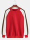 Mens Contrast Color Raglan Sleeve Cotton Loose Daily Pullover Sweatshirt - Red
