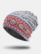 Women Polyester Cotton Plus Velvet Dual-use Overlay Floral Ethnic Pattern Print Elastic Scarf Beanie Hat - Plus Velvet Red Gray