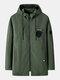 Mens Solid Applique Zipper Design Windbreaker Sporty Hooded Jackets - Army Green