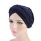 Women Soft Embroidered Headband Multicolor Twist Braid Turban Cancer Cap - Cyan
