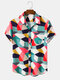 مصمم رجالي Colorful مختلط طية صدر السترة التلبيب عطلة قصيرة الأكمام قمصان هاواي - زهري