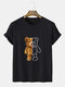 Mens Cartoon Bear Print Crew Neck Cotton Street Short Sleeve T-Shirts - Black
