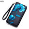 Brenice RFID Bauhinia Flower Clutches Bags 8 Zipper Card Holder Coin Purse - Blue