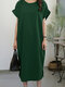 Leisure Solid Slit Hem Ruched Short Sleeve Maxi Dress - Green