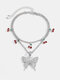 Alloy Wind Claw Chain Cherry Ins Diamond Butterfly Necklace - Silver