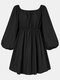 Solid Color Square Collar Long Sleeve Casual Dress For Women - Black