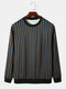Mens Contrast Striped Crew Neck Cotton Casual Pullover Sweatshirts - Black