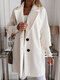 Elegant 3/4 Sleeve Lapel Midi Woolen Plus Size Coat - White
