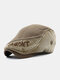 Men Washed Distressed Cotton Color Contrast Patchwork Letter Embroidery Casual Beret Flat Cap - Coffee
