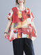 Tie Dye Geometric Print Plus Size O-neck Bohomia T-shirt - Red
