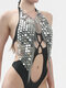 Sequins Sexy Punk Tassel Handmade Shiny Beach Bra Body Chain - Silver
