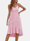 Полосатый регулируемый ремешок на шнуровке с оборками и открытой спиной Платье - Розовый