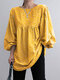 Floral Print Loose O-neck 3/4 Length Lantern Sleeve Blouse - Yellow